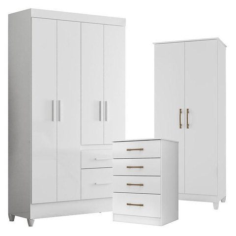 Guarda Roupa Infantil Madri com Cômoda Ms913 e Armário Multiuso Jade Branco Brilho – Moval