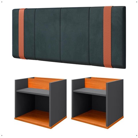 Kit 2 Mesinhas Suspensa Compacta Cabeceira Estofada Cama Box Queen Size 1,60 Proteção Parede - Rpm
