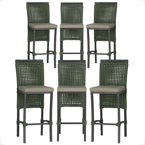 6 Banqueta em Alumínio Roma Preta Corda Náutica Tecido 8