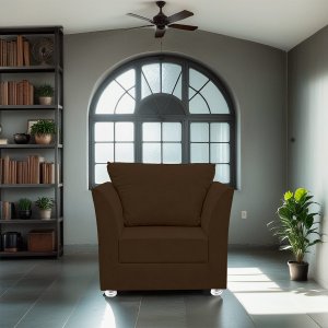 Poltrona Decorativa para Quarta, Sala e Escritorio Lisboa Suede Marrom- Modena Decor