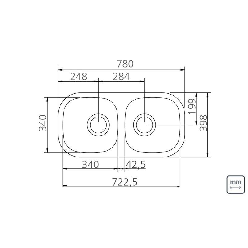 CUBA DUPLA RETANGULAR HOR PERF.INOX 78X40 POLIDO TRAMONTINA - 2
