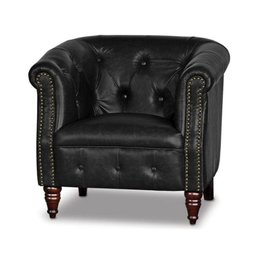 Poltrona Decorativa Pés de Madeira Londres Couro Preto - Mempra - 1