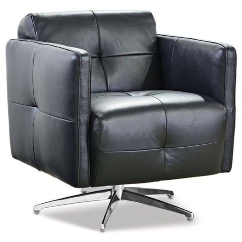 Poltrona Decorativa Base Giratória Asturia Couro Preto - Mempra