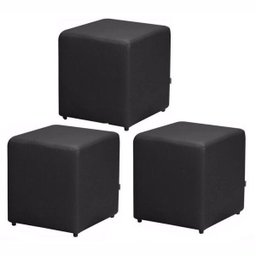 Kit 3 Puffs Quadrado Corino Preto - Nay Estofados - 1