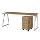 Ver imagem 2 de Mesa Escrivaninha Industrial e Gaveteiro com Rodízios Idea A03 Nogal Sevilha Branco - Lyam Decor