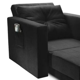 Sofá Cama Multi 1 Lugar 1,28M Retrátil Veludo Preto - Gran Belo - 4