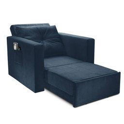 Sofá Cama Multi 1 Lugar 1,28M Retrátil Suede Animale Azul - Ilha Bela - 2