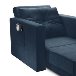 Sofá Cama Multi 1 Lugar 1,28M Retrátil Suede Animale Azul - Ilha Bela - 4