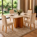 Ver imagem 1 de Sala de Jantar 130x90 Iris 4 Cadeiras Bom Pastor Base Naturale Cadeiras Bege