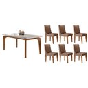 Ver imagem 1 de Sala Jantar Mesa Londrina Tampo C/ Vidro Curvo 180cm+6 Cadeiras Dafne Madeira Naturale/off White -