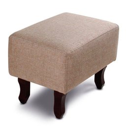 Poltrona Decorativa Berger com Puff London Pés Madeira Linho Bege - Arteclasse - 3