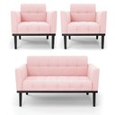 Ver imagem 1 de Conjunto 2 Poltronas e 1 Namoradeira Decorativa Karen Pés Fixo em Madeira Preto Suede Rosa Bebê G19 