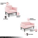 Ver imagem 3 de Conjunto 2 Poltronas e 1 Namoradeira Decorativa Karen Pés Fixo em Madeira Preto Suede Rosa Bebê G19 