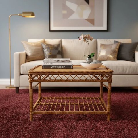 Mesa de Centro Retangular Estilo Xadrez Verniz