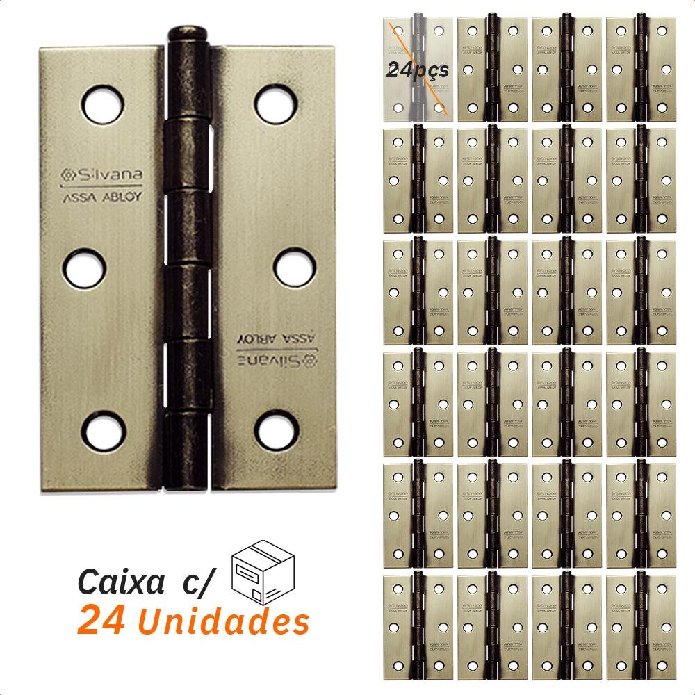 Kit 24 Dobradiças Silvana 850 até 20kg - 3" Oxidado