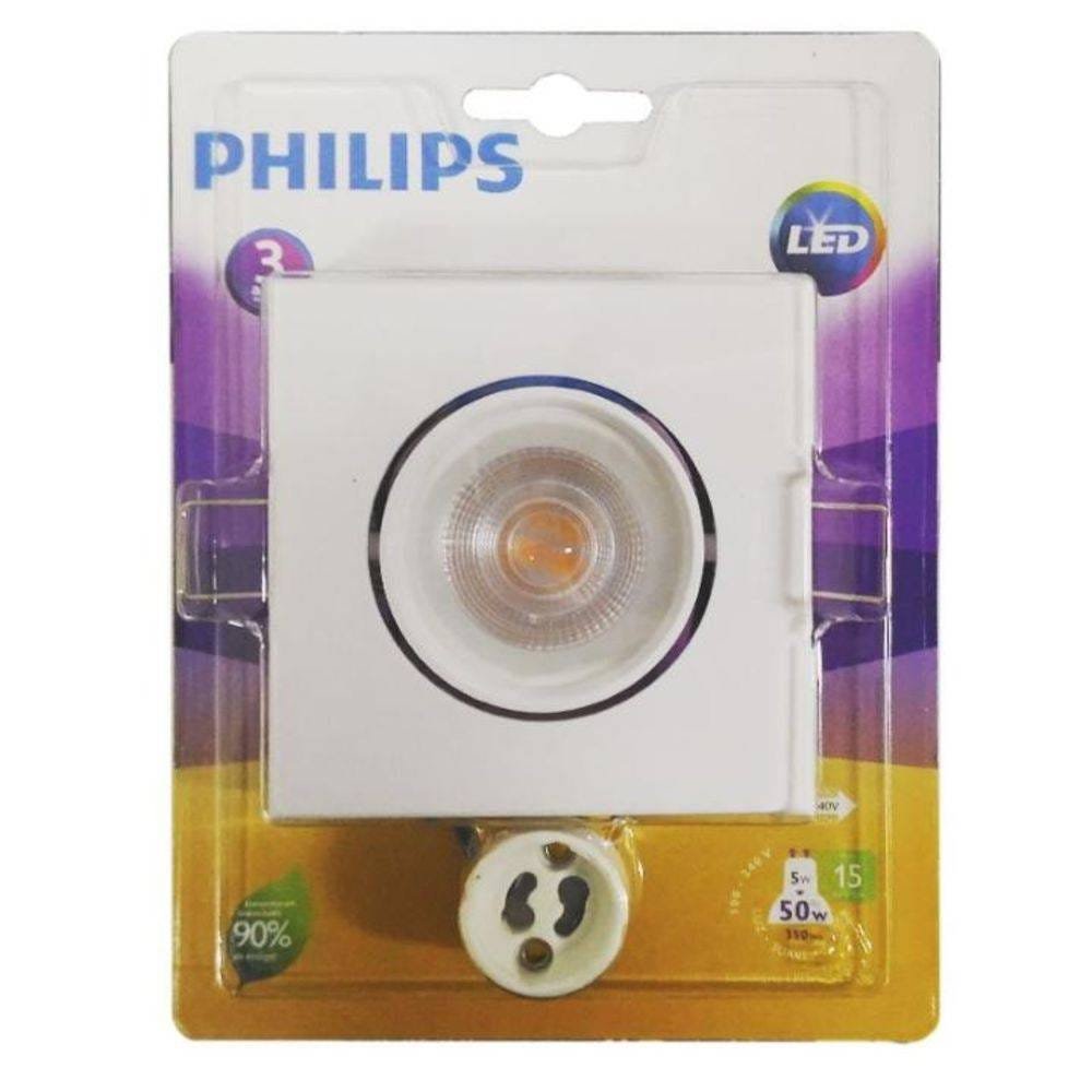 Spot LED 5W Branco Quadrado Luz Amarela 2700K Philips