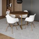Ver imagem 1 de Mesa Jantar Industrial Redonda 110Cm Amêndoa Base V Dourada C/4 Poltronas Daw Madeira Cor: Amendoa