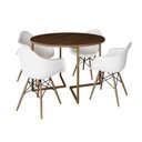 Ver imagem 6 de Mesa Jantar Industrial Redonda 110Cm Amêndoa Base V Dourada C/4 Poltronas Daw Madeira Cor: Amendoa