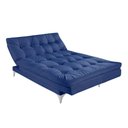 Ver imagem 3 de Sofá Cama 3 Lugares Versátil Veludo Liso Azul Marinho - Império Estofados