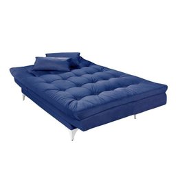 Sofá Cama 3 Lugares Versátil Veludo Liso Azul Marinho - Império Estofados - 4