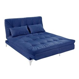 Sofá Cama 3 Lugares Versátil Veludo Liso Azul Marinho - Império Estofados - 2