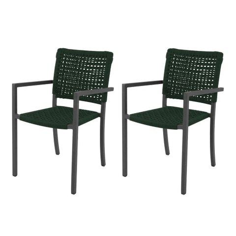 Kit 2 Cadeiras Marília Corda Náutica Base em Alumínio Premium Preto/verde Musgo