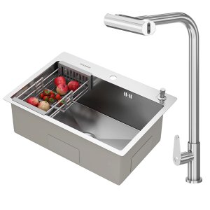 Kit Cuba Gourmet Quebec 62cm Aço Inox 304 e Torneira Gourmet Tóquio Bico Flexível Goldenx