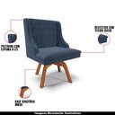 Ver imagem 4 de Kit 3 Cadeiras Decorativas Sala de Jantar Base Giratória de Madeira Firenze Suede Azul Marinho/Natur