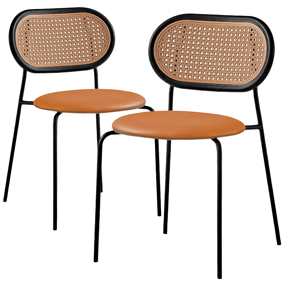 Kit 2 Cadeiras Jantar Velvet Encosto Rattan Estofado Caramelo