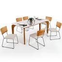 Ver imagem 1 de Mesa de Jantar Capri 160cm Off White com 6 Cadeiras Allana B05 Couríssimo Whisky Linho Cru - Lyam