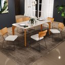 Ver imagem 2 de Mesa de Jantar Capri 160cm Off White com 6 Cadeiras Allana B05 Couríssimo Whisky Linho Cru - Lyam