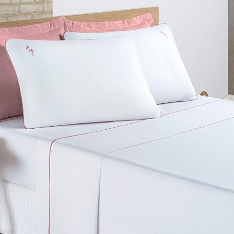 Jogo de Cama Lençol Joana Casal Padrão Tecido Algodão 200 Fios 04 Peças - Branco