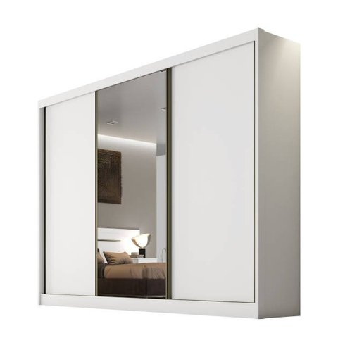 Guarda Roupa Casal com Espelho 3 Portas 8 Gavetas - Sollo-Branco - Móveis Novo Horizonte