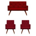 Ver imagem 1 de Kit Namoradeira + 2 Poltronas Decorativa Nina Capitonê Suede Vermelho - Dominic Decor