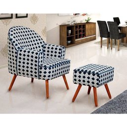 Poltrona Decorativa Agata com Puff Pés Palito Azul Marinho - Konfort - 4 Poltrona Decorativa Agata com Puff Pés Palito Azul Marinho - Konfort - 4