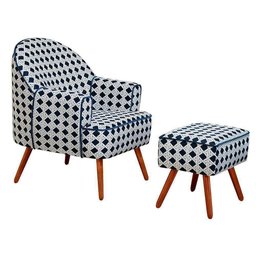 Poltrona Decorativa Agata com Puff Pés Palito Azul Marinho - Konfort - 1 Poltrona Decorativa Agata com Puff Pés Palito Azul Marinho - Konfort - 1