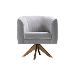 Poltrona Giratória Rosa Pés Madeira Castanho Linho Cinza - Ilha Bela - 1