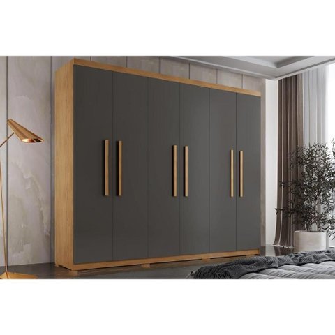 Guarda Roupa Casal 6 Portas e 2 Gavetas C/ Pés Espanha Naturale/grafite - Rufato