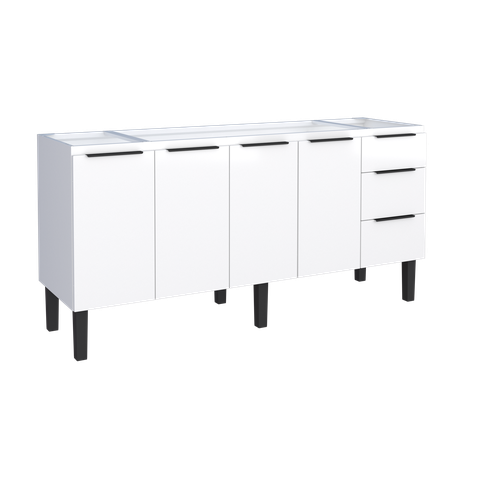 Gabinete Armário Cozinha Jupter 1.80 Mt 100% Aço Galvanizado P/ Pia -balção 180 Cm -4 Portas- 3 Gave