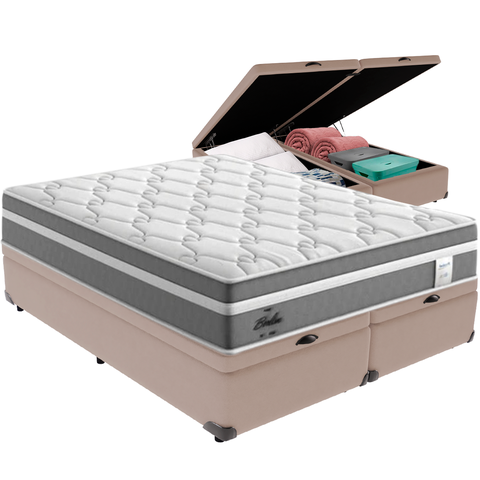 Cama Box Baú e Colchão Berlim Molas Ensacadas Queen Probel: Bege