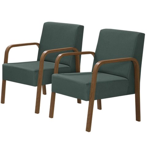 Kit 2 Poltronas 1 Lugar Luna Pé Madeira D Salla Suede Verde