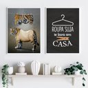 Ver imagem 2 de Kit 2 Quadros Divertidos para Lavanderia Tigre 33x24cm - com Vidro:moldura Branca