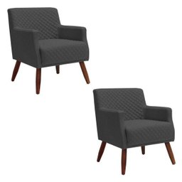 Kit 2 Poltronas Decorativa Nagoya Pés Madeira Camurça Cinza - Gran Belo Decor - 1 Kit 2 Poltronas Decorativa Nagoya Pés Madeira Camurça Cinza - Gran Belo Decor - 1