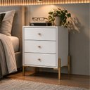 Ver imagem 1 de Cômoda de Cabeceira 3 Gavetas 100% MDF com Pintura UV e Pés em Metal 49x62x38cm Branco Fosco