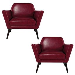 Kit 2 Poltronas Decorativas Copenhague Pés Madeira Sintético Vermelho - Arteclasse - 1