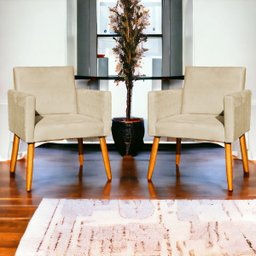 Kit 3 Poltronas para Sala Recepção Consultório Nina Suede Cores Pé Palito 30cm Castanho - 2