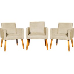 Kit 3 Poltronas para Sala Recepção Consultório Nina Suede Cores Pé Palito 30cm Castanho - 1