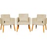 Kit 3 Poltronas para Sala Recepção Consultório Nina Suede Cores Pé Palito 30cm Castanho - 1