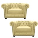 Ver imagem 1 de Kit 2 Poltronas Chesterfield com Pés Madeira Couro Bege - Mempra
