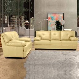 Conjunto Sofá 2 e 3 Lugares Fresno Couro Bege - Mempra - 2